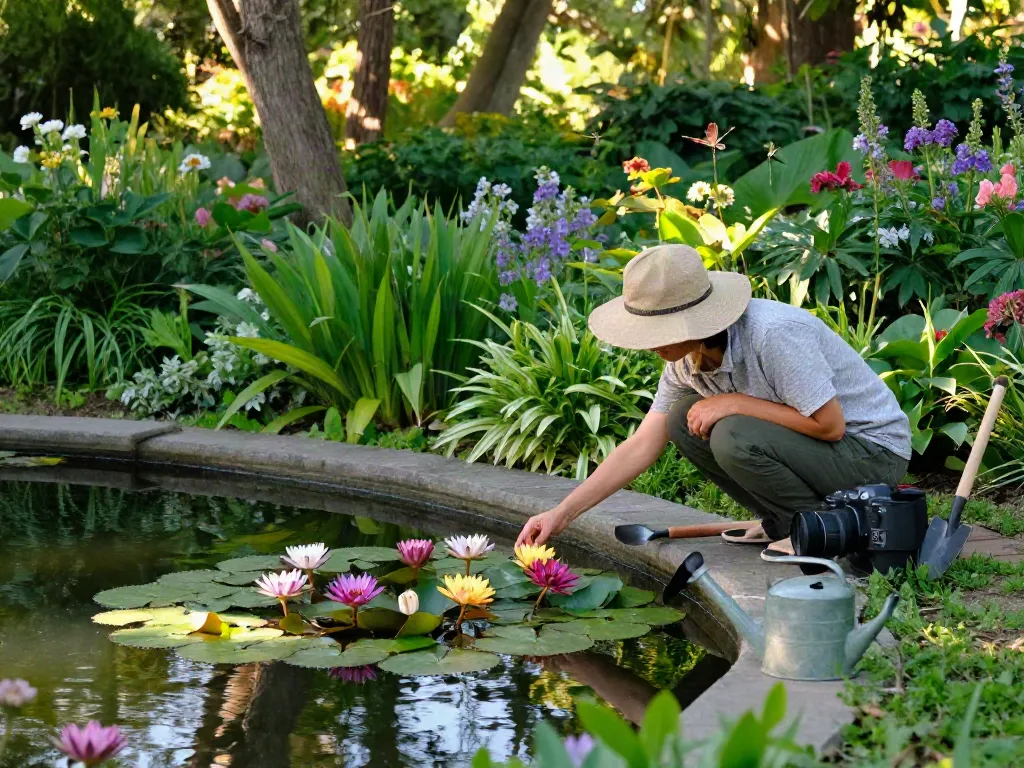 Buy Water Lilies placed in a tranquil pond surrounded by lush greenery, showcasing vibrant aquatic beauty.